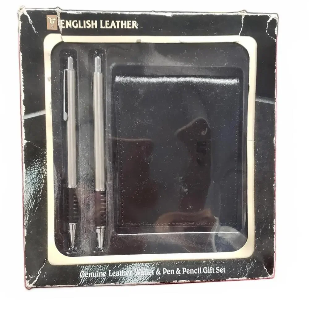 English Leather Wallet Pen Pencil Gift Set - Sealed – Box Heavily Damaged